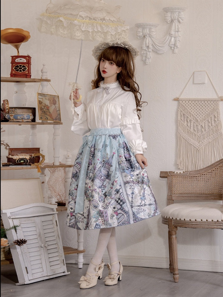 Theme Lolita Skirt Sweet Alice Blue Wonderland in Print