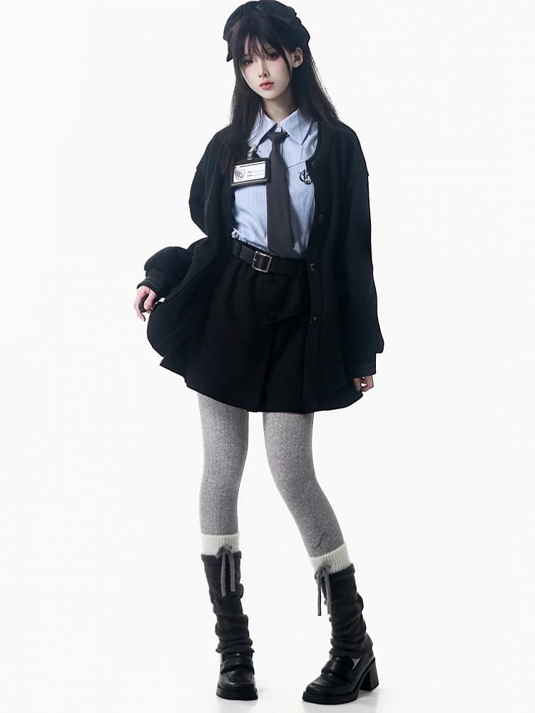 Skirt Distinctive Pleated Accents with Academy-Style Black