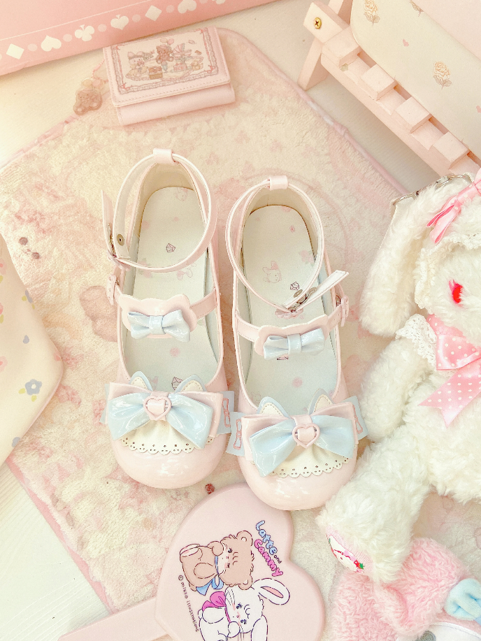 Pink Bow Kitty-shaped Buckle Strap Block Heels Lolita Mary Janes