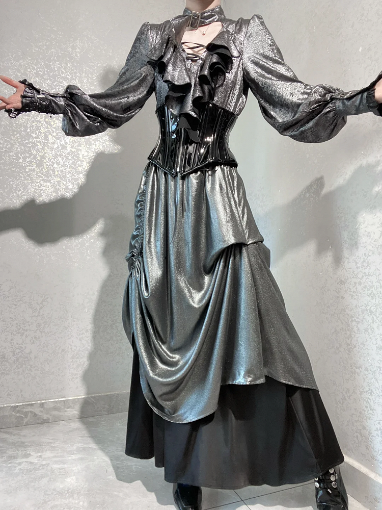 Shirt Ouji Sleeves Lolita Silver-Gray Long Pirate Vibes