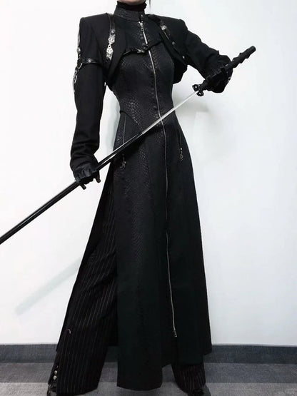 Coat Two-Piece Snakeskin-grain Unisex False Long Style - Gtohic Design Black