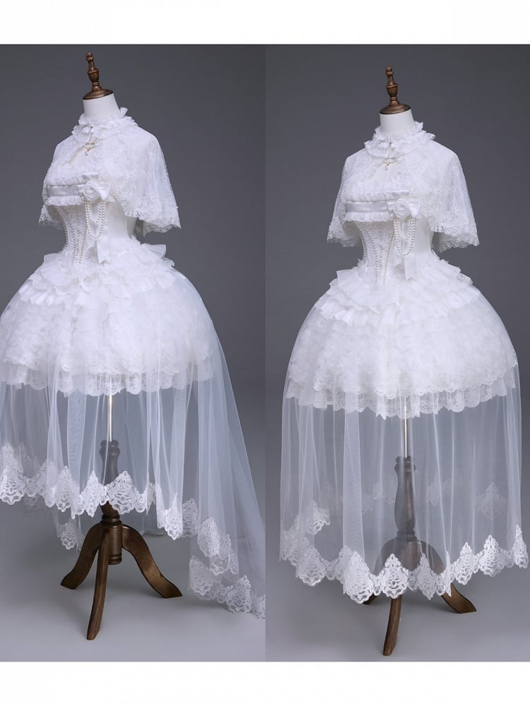 Snow Theme White Loli Dress Set with Cape and Overlay - Airfreeing