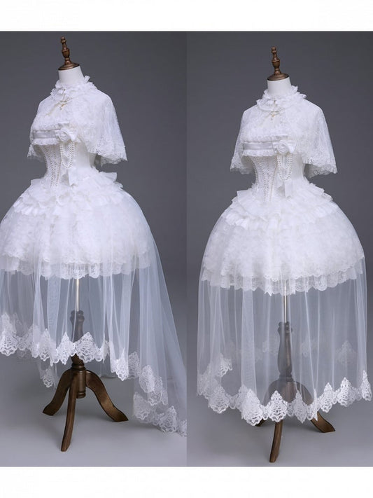 Snow Theme White Loli Dress Set with Cape and Overlay - Airfreeing