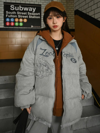 Zootopia Judy and Nick Applique Grey Puffer Jacket