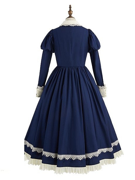 Dark Juliette Version Sleeves Maid Elegant Dress Lolita Blue Long