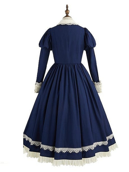 Dark Juliette Version Sleeves Maid Elegant Dress Lolita Blue Long
