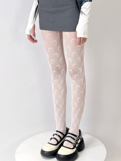 White/Black Bittersweet Moon Pattern Tights