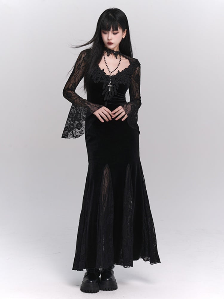 Gothic Black Cross Pendant Beaded Necklace