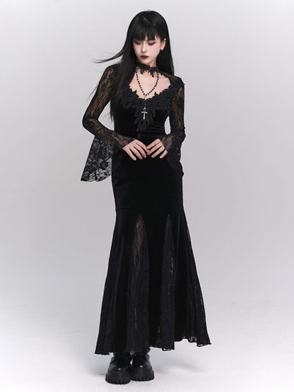 Gothic Black Cross Pendant Beaded Necklace