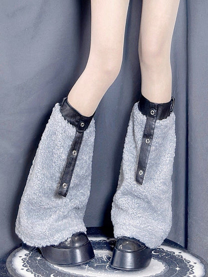 Cuffs Elastic Grey Warmers with Plush Leg