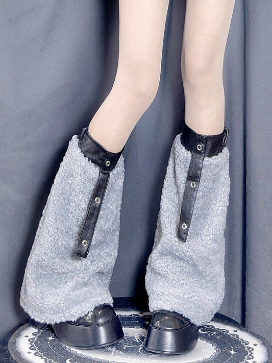 Cuffs Elastic Grey Warmers with Plush Leg
