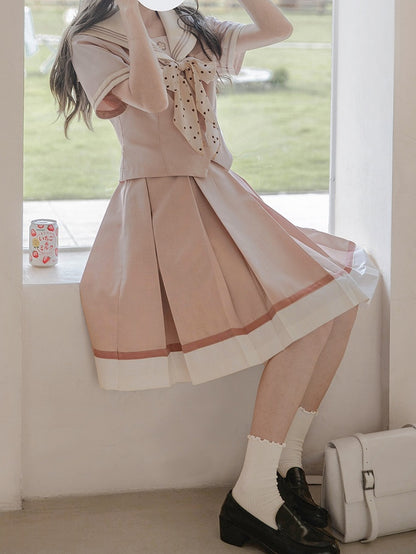 JK Skirt with Uniform Hem Beige Pleat Box 55cm Pink