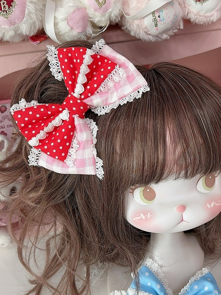 Plaid Polka-dot Lace Pattern Bowknot 5 Trim Color Hairclip Options And