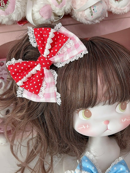Plaid Polka-dot Lace Pattern Bowknot 5 Trim Color Hairclip Options And