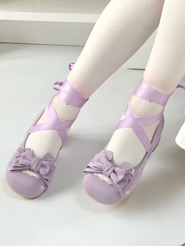 Low Ankle - Heart with Heels Snap Scalloped Lolita Ribbon Sweet Purple Edge Ballet