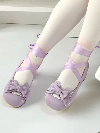 Low Ankle - Heart with Heels Snap Scalloped Lolita Ribbon Sweet Purple Edge Ballet