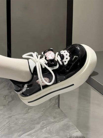Cat Sneakers Sweet Black Appliques Wing with Lolita Round-Toe Platform