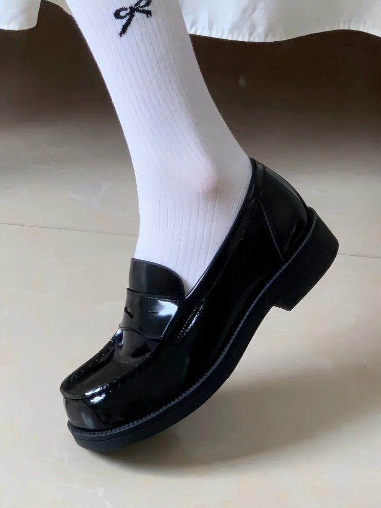 Preppy JK with Square Slip-in Design Toe Heels Low Style Black Fit