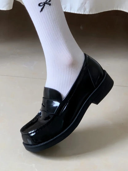 Preppy JK with Square Slip-in Design Toe Heels Low Style Black Fit