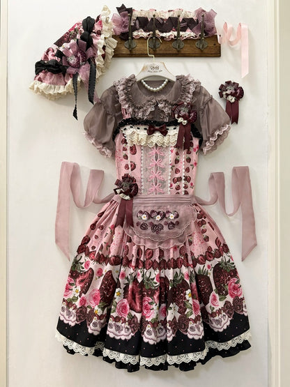 Strawberry Pink Short Puff Sleeve Polka Dot Lolita Dress - Whispering Isle