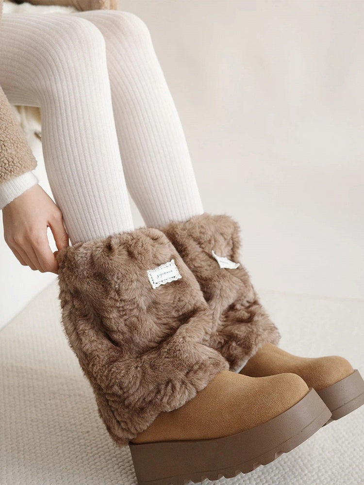 Leg Warmers Puffy Fur Faux Beige/Brown 30cm