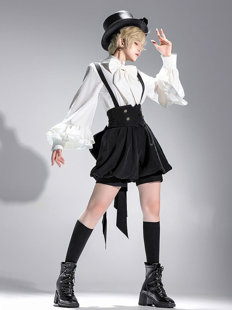 Taillenzug groß mit Schleife Ouji Overall schwarze hohe Lolita-Shorts