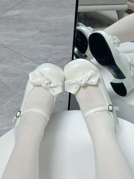 Big Shoes with Heel Mary Options White Jane Lolita Bow Style 2