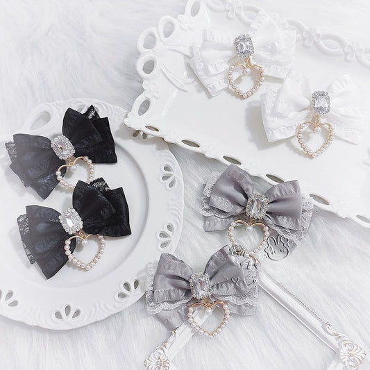 Lace Colors Heart Charm Rhinestone Accent 15 Kei Hairclips Jirai Bow