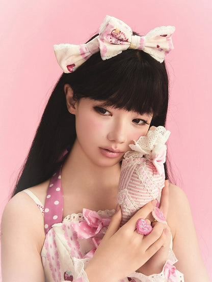 Rose / Cream / Crimson Lolita Bow Hair Clip - Pastry Chef