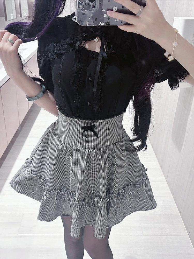 Jirai Kei Black Lace Cape Short Sleeve Blouse/ Sleeves Only