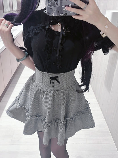 Jirai Kei Black Lace Cape Short Sleeve Blouse/ Sleeves Only