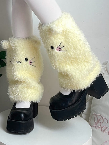 Cute Plush White/Yellow/Pink Leg Warmers