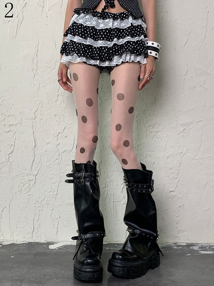 Weiße Gyaru Fashion Strumpfhose mit Polka-Dot-Y2K-Muster