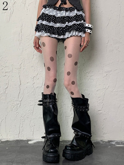 Polka-dot Y2K Pattern White Gyaru Fashion Tights