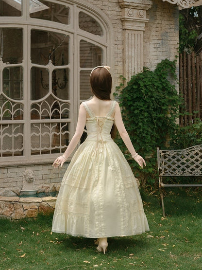 Yellow Sweet Lolita Button Top with Lace Skirt Set - Penny House