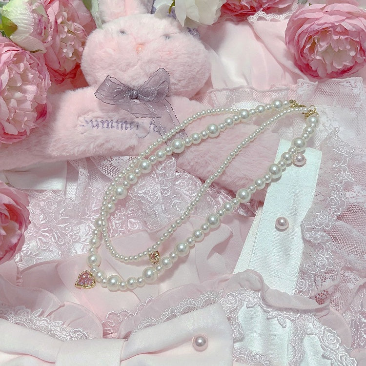 Rhinestone Layered Beaded Necklace - Cheese Cat