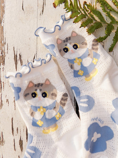 かわいい子猫プリントの漫画ソックスセット