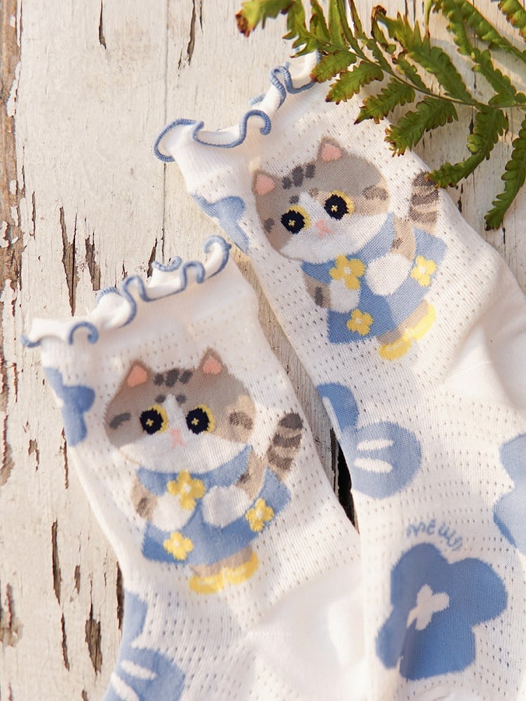 Cartoon Socks Set Kitty Print Cute