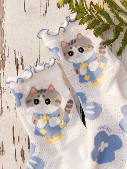 Cartoon Socks Set Kitty Print Cute