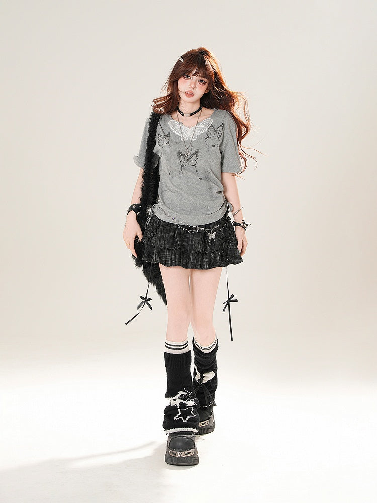 Print with Butterfly Grey T-Shirt