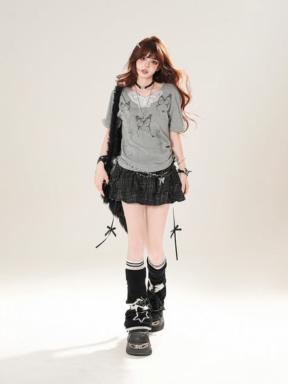 Print with Butterfly Grey T-Shirt