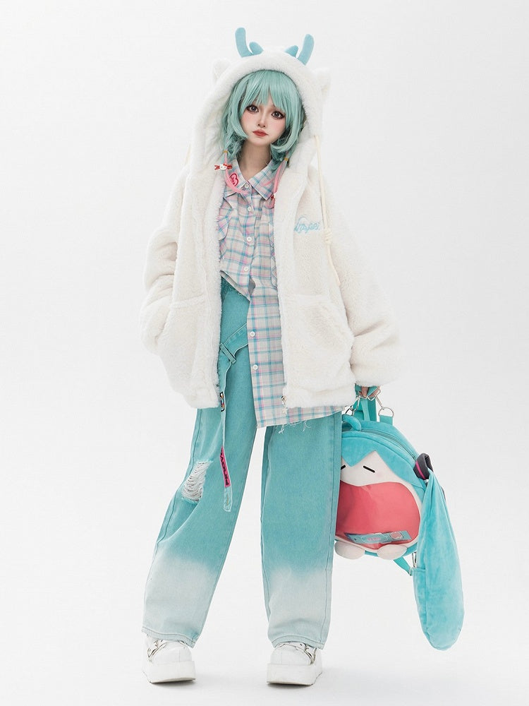 Lake – Asymmetrische, blaue Hose mit Löchern im Used-Look