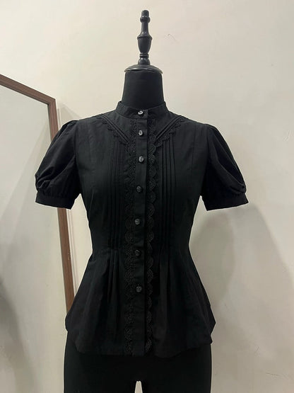 Sleeves Short Bodice Puff Lolita Black Blouse Pleated
