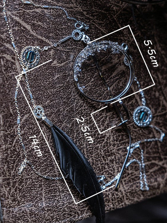 And Eyeglass Charm Black Transparent Chains Feather Steampunk Rhinestone