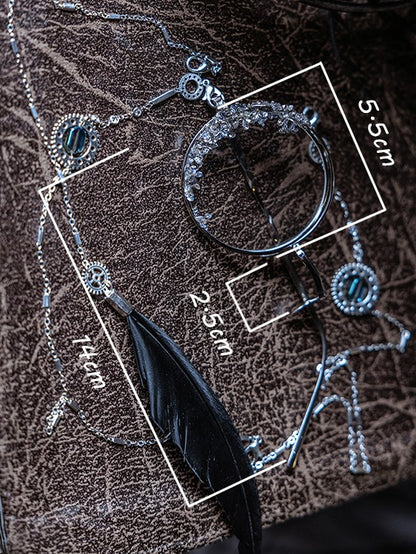 And Eyeglass Charm Black Transparent Chains Feather Steampunk Rhinestone