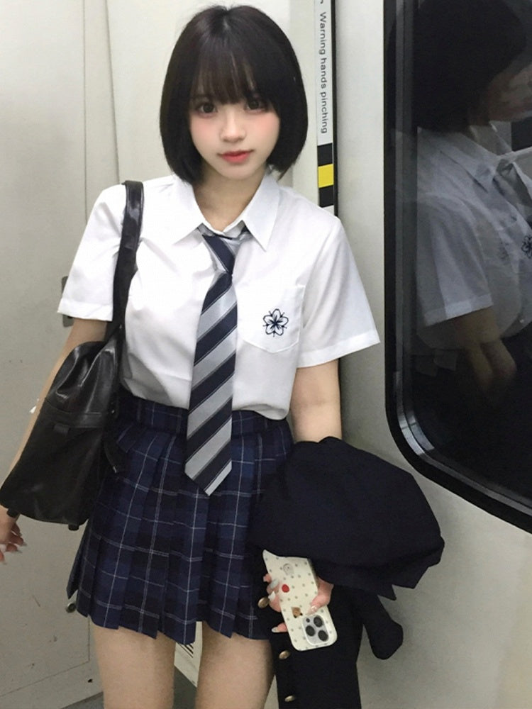 Blue Pattern Pleated Plaid Uniform 42CM JK Skirt