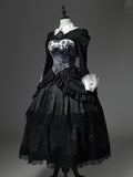 Boned High-Waist Gothic Skirt with Detachable Overlay