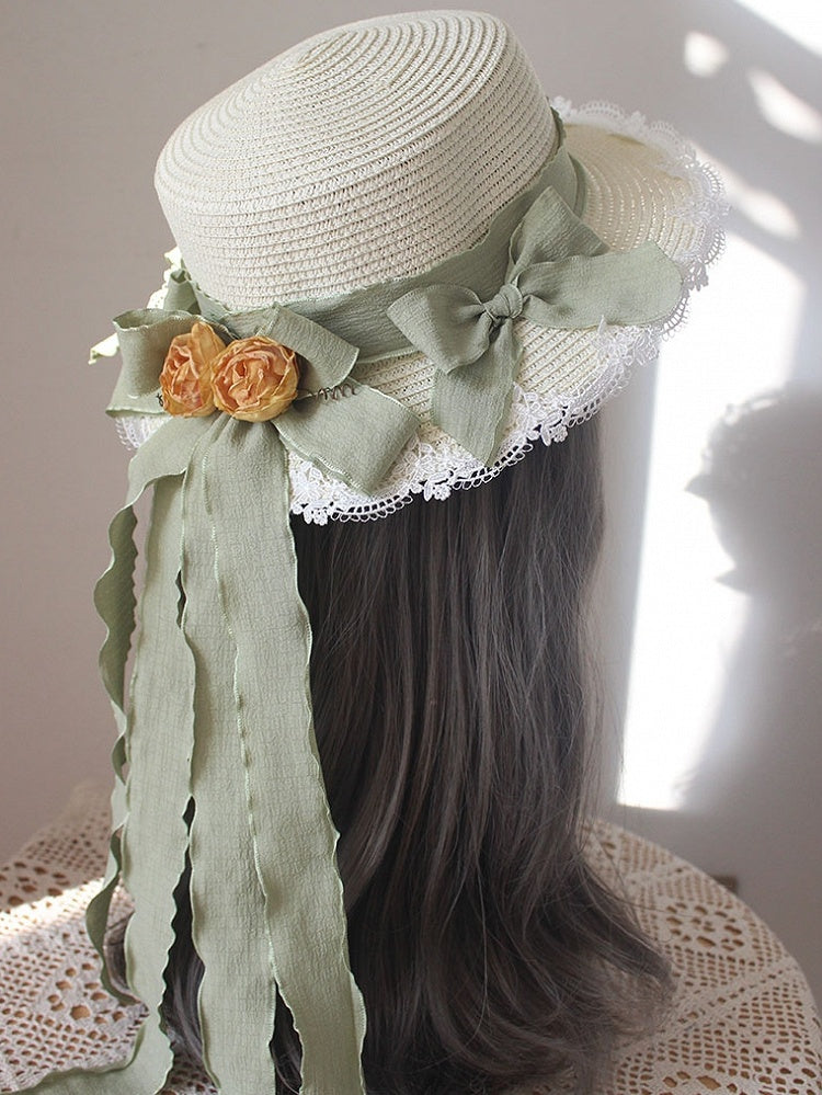 Lace Trim Floral Straw Hat