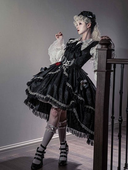 High-Low-Rock Fledermausflügel Lolita Schulter Schwarz geformtes Kleid Gothic