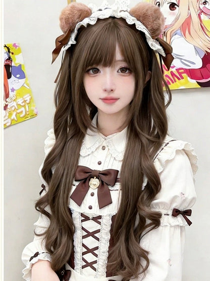 Honey Tea 75cm Wavy Curly Full Bangs Wig - Meow Island Wig